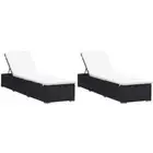 2 Pcs Sun Lounger Set With Cushion Garden Pool Deck Patio Sunbed Adjustable Back