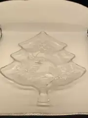 Vintage Home Beautiful Crystal Christmas Tree Shape Serving Platter