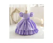 Girls Flower Dress Baby Birthday Party Ballet Tutu Satin Princess Dress-Purple