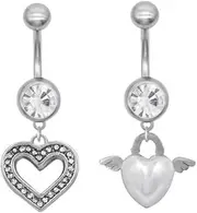 [Niaspi] 2Pcs 14G Stainless Steel Heart Dangle Belly Button Ring for Women Cute Pearl Love Heart Dangling Belly Navel Rings 3/8 Inch Navel Curved Barbell Body Piercing Jewelry Hypoallergenic
