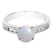 14KT White Gold 1.30Ct 100% Natural Australian Opal IGI Certified Diamond Ring