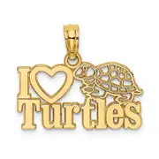 14K Yellow Gold I Heart Turtles Charm