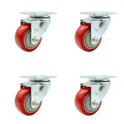 3 Inch SS Red Polyurethane Wheel Swivel Top Plate Caster Set Service Caster