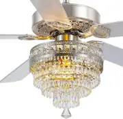 Crystal Ceiling Fan Fandelier with Lights and Remote Control，52" Modern Chandeli