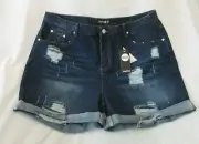 Ladies "Boohoo Blue" Size US-16, Blue, Plus Turn Up Denim Shorts