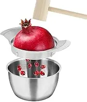 Pomegranate Peeling Tool 304 Stainless Steel Pomegranate Peeler High Efficiency Pomegranate Deseeder Anti-Slip Pomegranate Aril Removal Tool Set with Bowl and Wooden Hammer for Home Kitchen