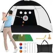 Golf Practice Net 10x7ft for Garden with 6 Balls Swing Correction Trainer Carry Bag Chipping Turf Golf Mat for Backyard Driving