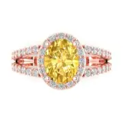 2.24 Oval split shank Natural Citrine Promise Bridal Wedding Ring 14k Rose Gold