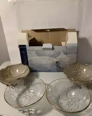 Winter Garden Set Of 4 etched leaves in frosted and clear glass gold rim Bowls