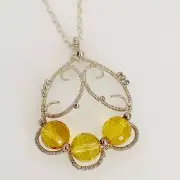 Sterling silver Citrine Wire Wrapped pendant Necklace Faceted Yellow Bead