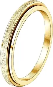 Diamday Fidget Rings for Women Men - 2/4/6mm Spinner Stainless Steel Ring for Anxiety Stress Relief Glitter Sandblast Spinning Figit Anxiety Jewelry for Wedding Promise