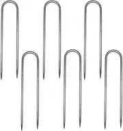 6 Pcs Rebar Ground Tent Stakes, 30CM Heavy Duty Metal Tent Pegs, Anti-Rust Galvanized Ground Anchor, Outdoor Camping Tent Stakes, Ground Anchor U Shaped Ground Nails for Garden Trampoline Swing (6)