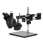 AmScope 3.5X-90X Trinocular Stereo Zoom Microscope + Double Arm Boom Stand-Black