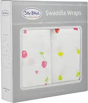 SILLY BILLYZ Muslin Swaddle Wrap, Cherry Delight, White, Pack of 2