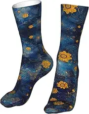 [CSIVKEJ] Crew Socks Comfort Casual Athletic Multi Design Socks For Women Men, Coffee Blue 5, One Size, Coffee Blue 5, One size