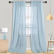 Light Blue Back Tab Linen Textured Curtains 120 Inch Length for Living Room Bedroom, 10FT Tall Extra Long Sky Baby Blue Semi Sheer Window Drapes for Patio High Ceiling Balcony Backdrop, Set 2 Panels