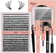 Higu clace DIY Lash Extension Kit, 320pcs Lash Clusters, with Eyelash Bond and Seal Cluster Lashes Glue Remover Lashes Applicator for D curl Eyelash Extension Natural Look at Home(30D+40D-Kit)
