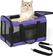 Conlun Cat Carrier Airline Approved, Soft-Sided Dog Carrier with Inner Safety Leash, Pet Transport Carrier for Small-Medium Cats Puppies up to 15 Lbs, Collapsible Travel Kitten Carrier Bag -Purple M
