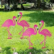 Riakrum 4 Pcs Pink Flamingos Outdoor Yard Decorations Metal Large Flamingo Garden Statue Pink Bird Yard Ornaments Decorative Sculpture for Lawn, Patio Outside Summer Home Art Decor