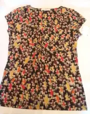 Liz Claiborne Scoop Neck Knot Knit Front Shirt Medium Petite NWT Cap Sleeve