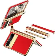 Case for Google Pixel Fold, 2 Hinge Protection & Built-in Screen Protetctor & Stylus Luxury Electroplated Gold Frame Leather All-Inclusive Case for Google Pixel Fold 5G 2023