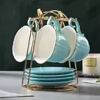 TEA CUPS Saucers Coffee Cup with Metal Stand Tiffany Blue Set of 4 8Oz