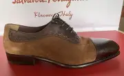 SALVATORE FERRAGAMO ANKARA 7.5 D BROWN SUEDE LEATHER TRAMEZZA CAPTOE