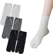 [Tzylomirx] Women's Split Toe Socks, Ruffled Split Toe Socks, Suitable for Popular Styles - Create Fashionable Sports Casual Wear, 3 Pairs