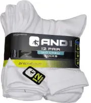 MID CREW AND1 White 12 Pair ProPlatinum Mid Crew Socks Arch Compression