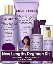 Pantene New Lengths Bundle with Root Stimulating Shampoo, Rejuvenating Conditioner, Scalp Revitalizing Treatment and Anti-Breakage Serum, Apricot Oil Green Tea for CurlyHair, LAVENDER, 4 Piece Set