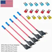 5 Set Micro 2 Fuse Tap ADD-A-CIRCUIT Blade ATR Fuse Holder 10A 15A 20A fuses Kit