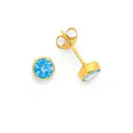9ct Gold Light Blue Cz Bezel Stud Earrings in Clear
