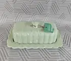 Pioneer Woman Jadeite Butter Dish Green Glass Scalloped Edge NEW