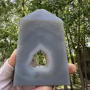 230g Natural agate obelisk quartz crystal geode cluster tower point healing