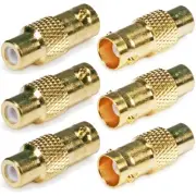 6 Pcs BNC Female to RCA Female Coax Coaxial Adapter CCTV Video Connector Gold