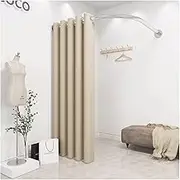 Clothing Store Fitting Room, Corner Wall Mounted Changing Room, Include Curtain, Bracket and Hook Up, Temporary Detachable Shading Curtain(Beige,100x100x200cm)