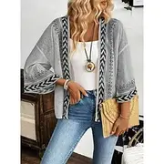 Women's Casual Jacket Breathable Comfortable Patchwork Casual Plain Vacation Street Casual Daily Wear Open Front Regular Collarless Regular Fit 3/4 Length Slee