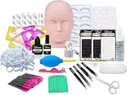 Lash Eyelash Extension Kit, False Eyelash Grafting Training Tool Kit For Beginners Eyelashes Extensions Practice with Flat Mannequin Head Individual Lashes Tweezers