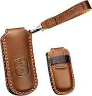 Leather Key Fob Cover Fit for Mazda CX-3 CX-4 CX-5 Keychain Smart Remote Key Case Key Shell Protector 2 Button Brown