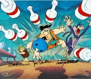 The Flintstones Kingpin Unframed Hand signed Painted Animation Bowling Cartoon