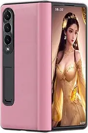 [TECSHINE] Leather Case for Samsung Galaxy Z Fold4 Hinged Leather Phone Case Samsung Z Fold 4 Folding Screen Mobile Phone Case -Pink