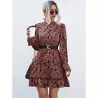 New Shein Allover Plants Print Flounce Sleeve Ruffle Hem Dress Without Belt Size