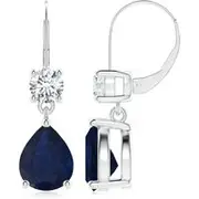 Pear Sapphire Leverback Drop Earrings with Diamond