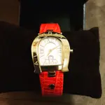 全新真品AIGNER馬蹄正紅色真皮手錶