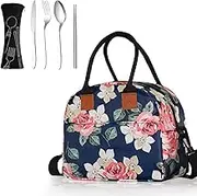 GdCosBao 6Pcs Lunch Bag, Insulated Lunch Box with Silverware, Beach Cooler with Adjustable Shoulder Strap for Office Work School Picnic Workout Travel Gym