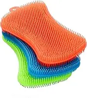 OstWony 3PCS Silicone Dish Sponges, Super Durable Food-Grade Silicone Sponges Kitchen Sponge, Multi-Purpose and Efficient Sponge Kitchen Gadgets, Especial Delicate Kitchen Sponge Brush