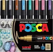 Posca PC-5M Water Based Permanent Marker Paint Pens, Set of 8 (Metallic Colors)