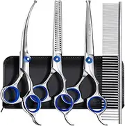 Dog Grooming Scissors Set - Safe Pet Cutting Shears,5-in-1 Pet Grooming Scissors Set for Dogs, Pet Hair Cutting Shears with Safety Round Tips