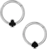 [ZS] 2Pcs Stainless Steel Nose Septum Ring, 16G Poker Horseshoe Nose Ring Hinged Segment Ring Cartilage Helix Tragus Rook Daith Earring Hoop for Women Men 8mm 10mm