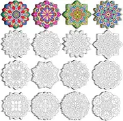 48 Pcs Mandala Coloring Cutouts Set - DIY Your Own Cards, Painting Poster - Stress Relieving Activity Crafts Art for Teens Adults - Home Classroom Decorations Favors Supplies - 12 Designs